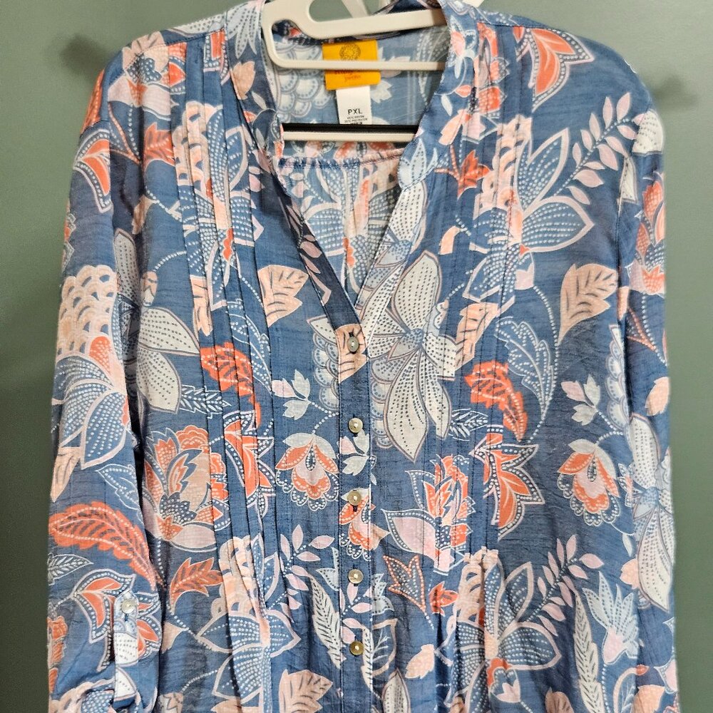 Ruby Rd Pleat Front/Roll Sleeve Blouse